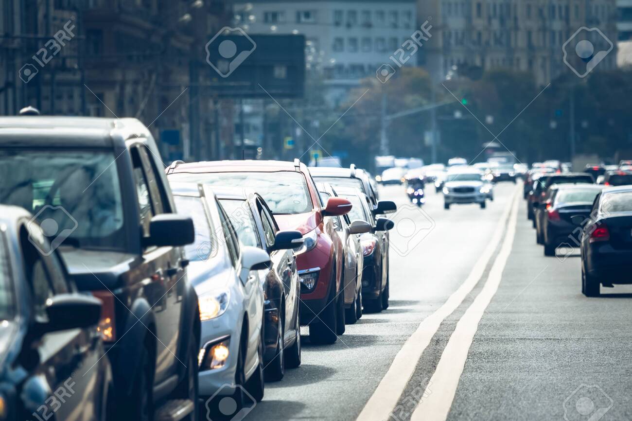 Cars standing in a line during traffic jam - 153219192 Cars standing in a line during traffic jam - 153219192