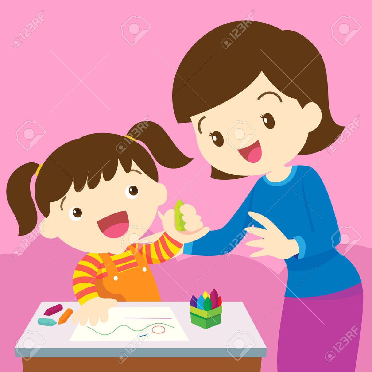 Ilustración De Una Madre Que Enseña Sus Hijos Daughter.Mom Y Feliz ...
