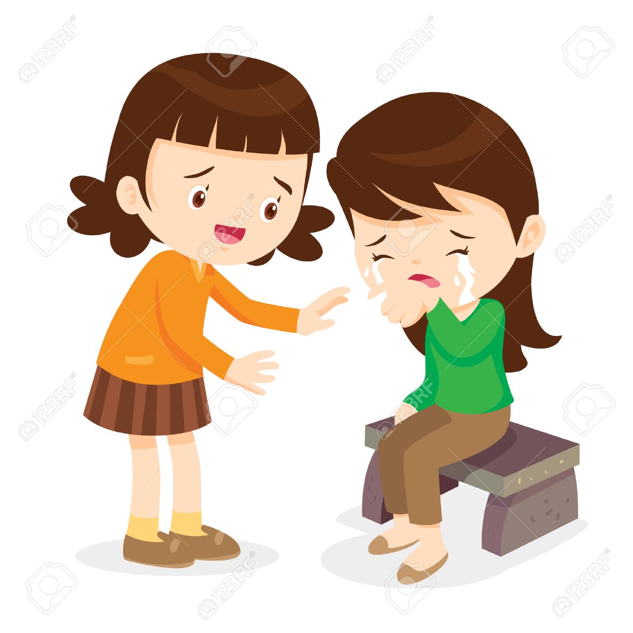 かわいい女の子慰めて彼女泣いて Friend Children 慰める泣く分離背景のイラスト素材 ベクタ Image 6216