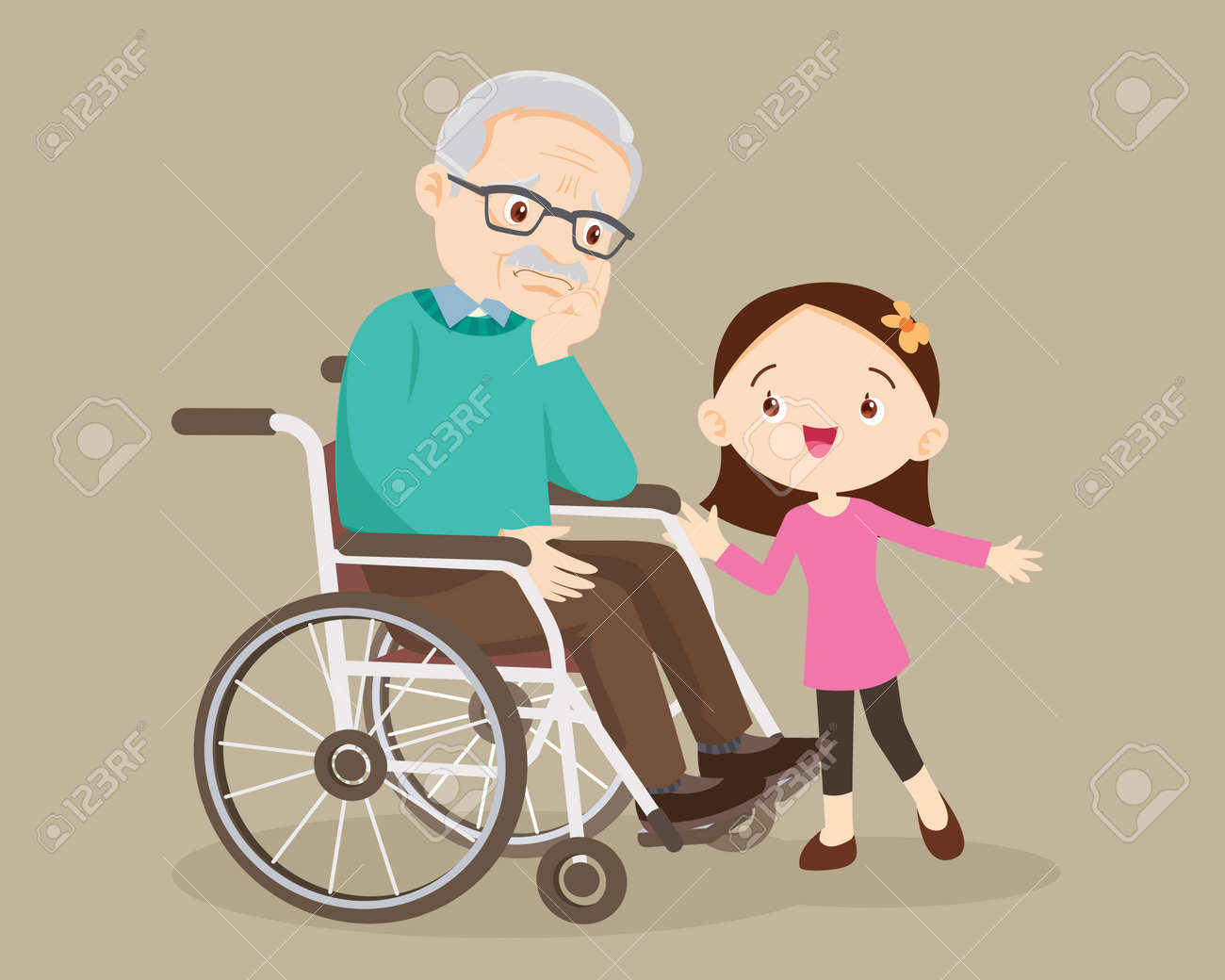 elderly are sad, the child consoling, sad elderly man Bored, Girl consoling Senior man sitting alone on wheelchair. Careful caregiver taking care of the patient. Child Girl and grandfather - 165794379 elderly are sad, the child consoling, sad elderly man Bored, Girl consoling Senior man sitting alone on wheelchair. Careful caregiver taking care of the patient. Child Girl and grandfather - 165794379