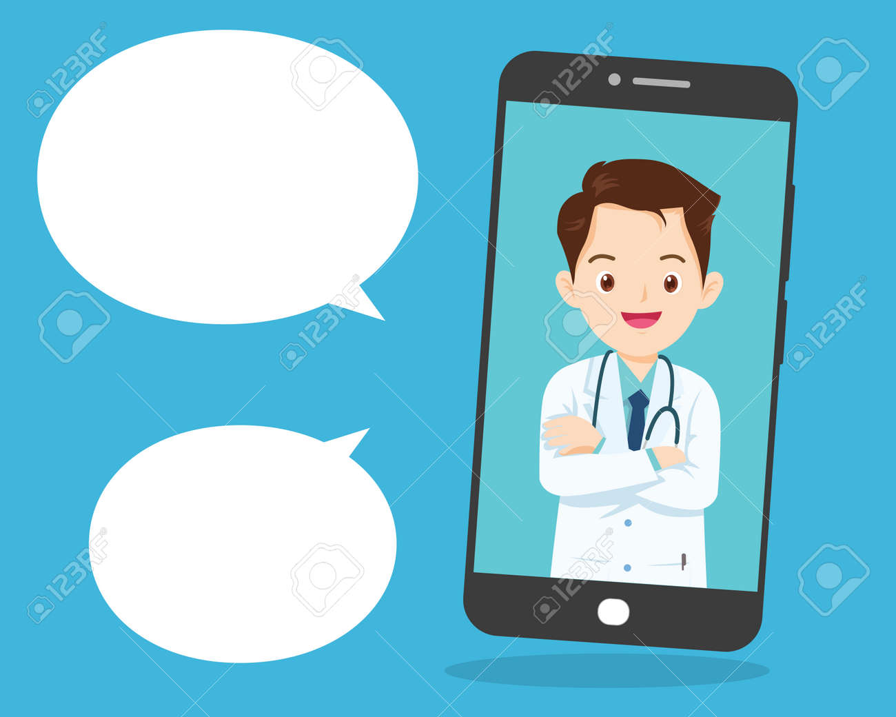 Modern medicine and healthcare system support.Smartphone with male doctor on call holding meds.Online medical consultation concept - 165794389 Modern medicine and healthcare system support.Smartphone with male doctor on call holding meds.Online medical consultation concept - 165794389