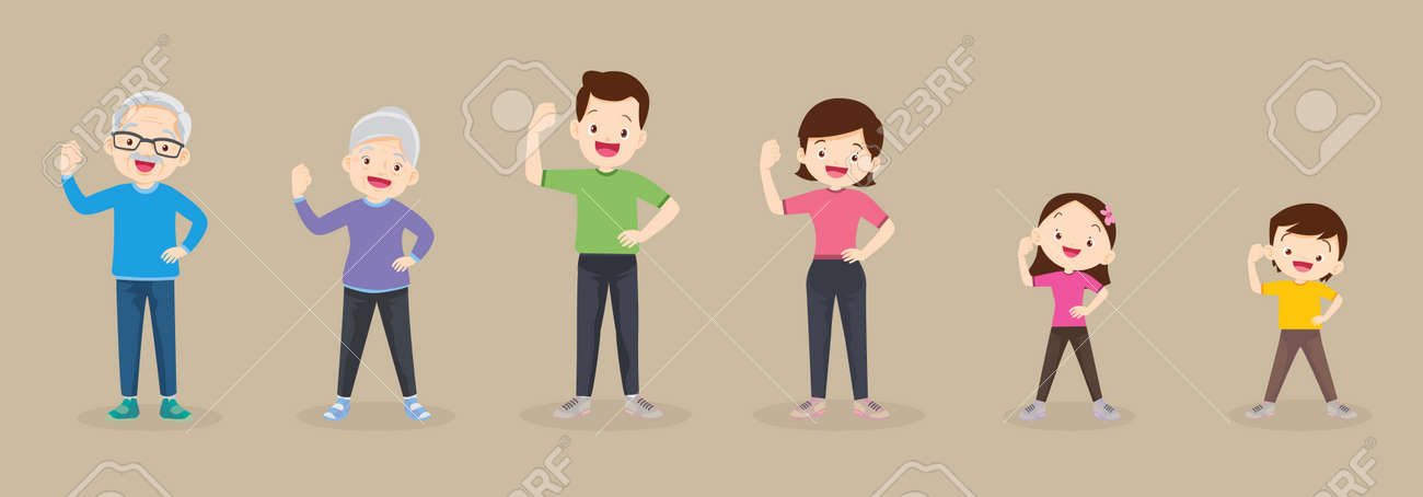 big family strong arm Poses exercising together For Good Health ,Grandfather, grandmother, father, mother, daughter, son Exercise together Happily and vigorously - 166495480 big family strong arm Poses exercising together For Good Health ,Grandfather, grandmother, father, mother, daughter, son Exercise together Happily and vigorously - 166495480