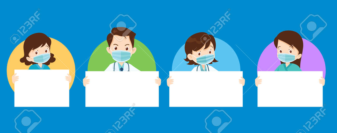Set of doctor wear medical mask and holding blank paper. Coronavirus quarantine concept - 166495481 Set of doctor wear medical mask and holding blank paper. Coronavirus quarantine concept - 166495481