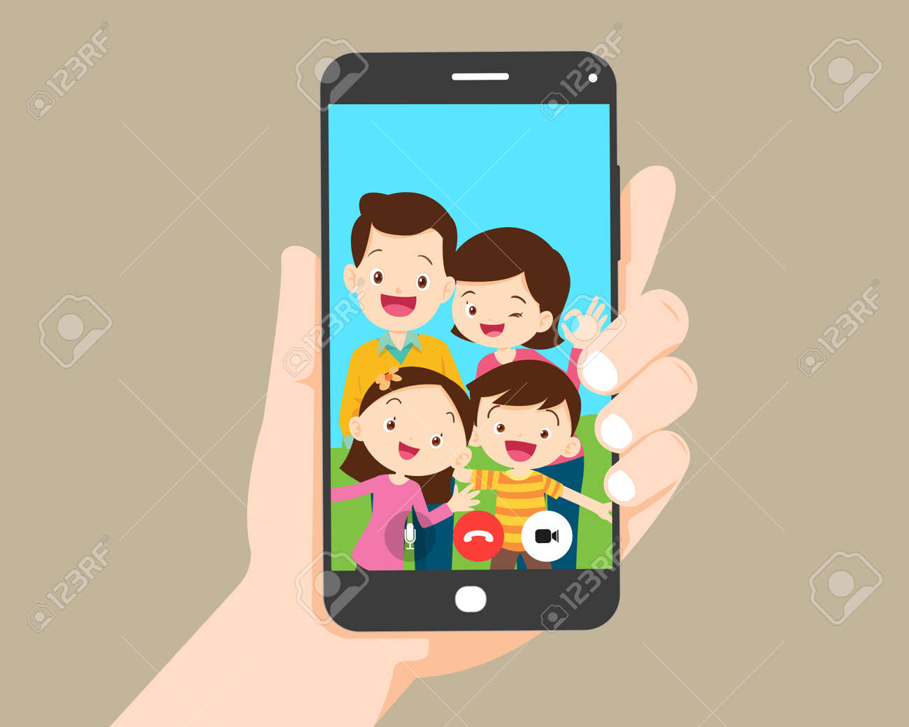 hand hold smartphone video call with family.Family call concept. Young family with kids are having video call using the smartphone - 169091870 hand hold smartphone video call with family.Family call concept. Young family with kids are having video call using the smartphone - 169091870
