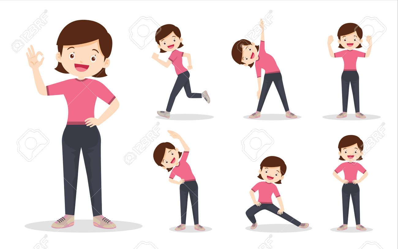 bundle set of woman on exercise various actions. mother are various actions to move the body healthy - 169091884 bundle set of woman on exercise various actions. mother are various actions to move the body healthy - 169091884