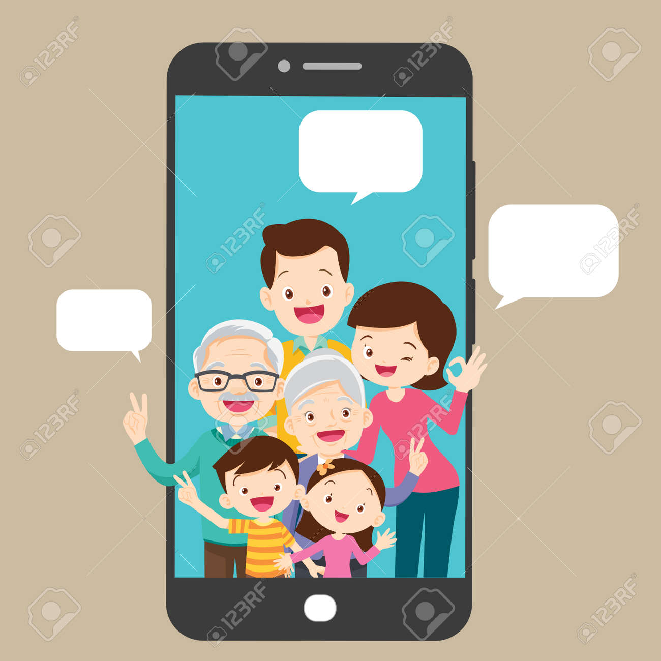 happy family and smartphone communication concept - 169092031 happy family and smartphone communication concept - 169092031