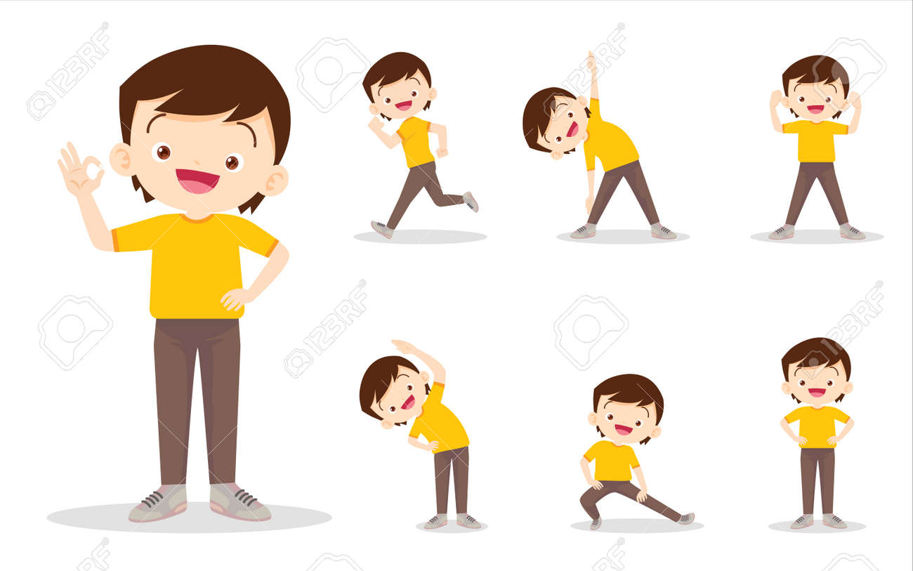 bundle set of boy on exercise various actions,There are various actions to move the body healthy - 169092035 bundle set of boy on exercise various actions,There are various actions to move the body healthy - 169092035