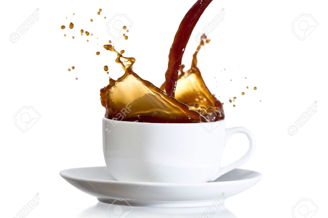 Coffee Pouring Into White Cup And Splashing Stock Photo Coffee Pouring Into White Cup And Splashing Stock Photo