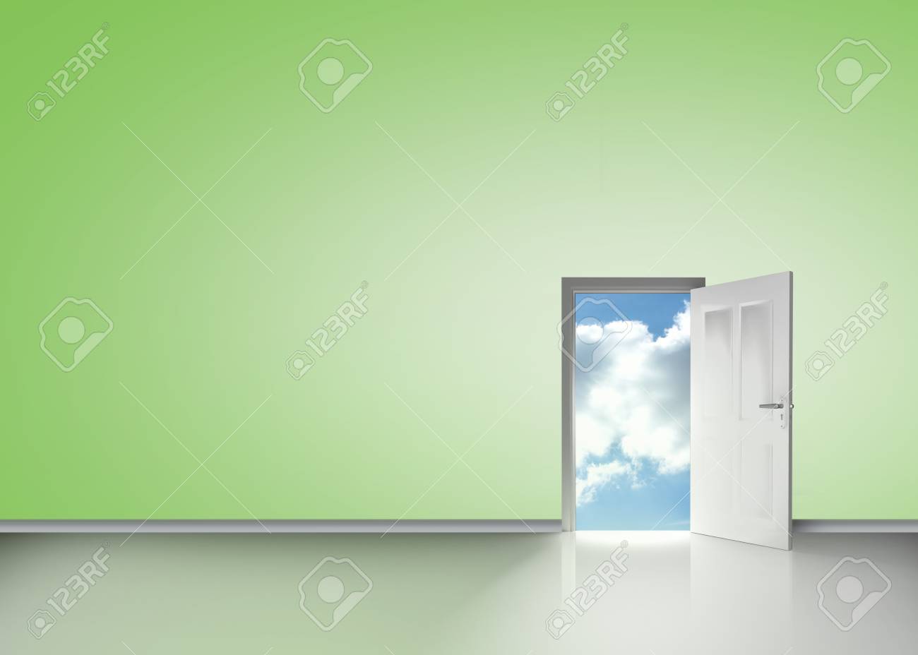 Ouverture Des Portes à Révéler Bleu Ciel Nuageux En Chambre Verte ... Ouverture Des Portes à Révéler Bleu Ciel Nuageux En Chambre Verte ...