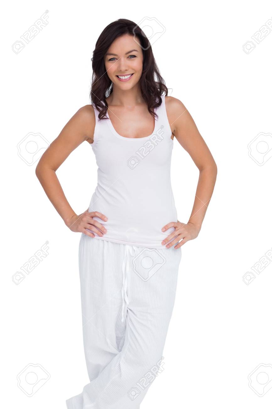 Smiling Woman Posing With Hands On Hip On A White Background Stock Photo Picture And Royalty Free Image Image