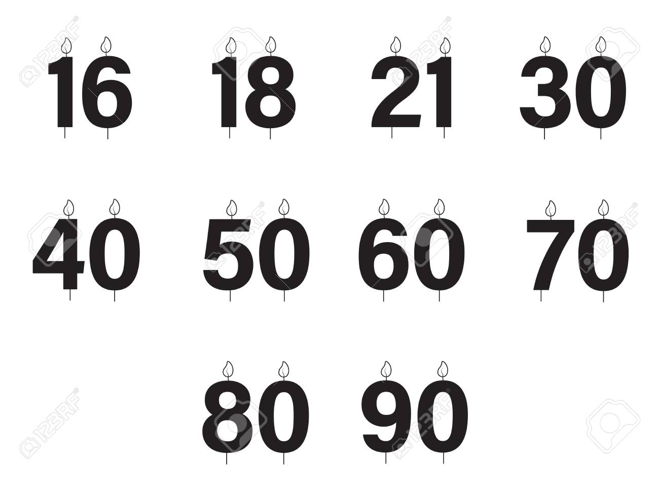 白い背景の数字で誕生日の蝋燭のセット ベクトル アイコン のイラスト素材 ベクタ Image
