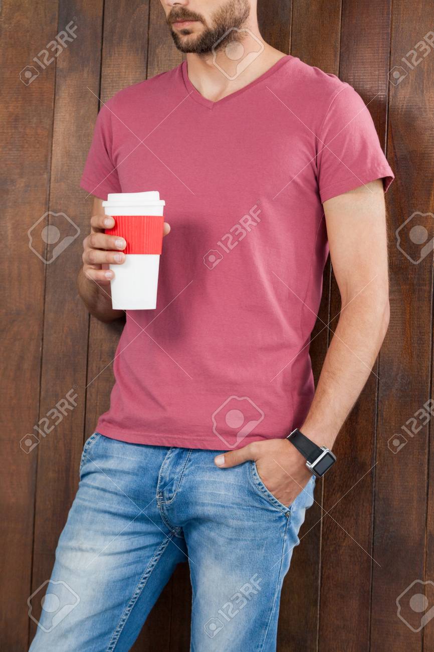 pink t shirt and blue jeans