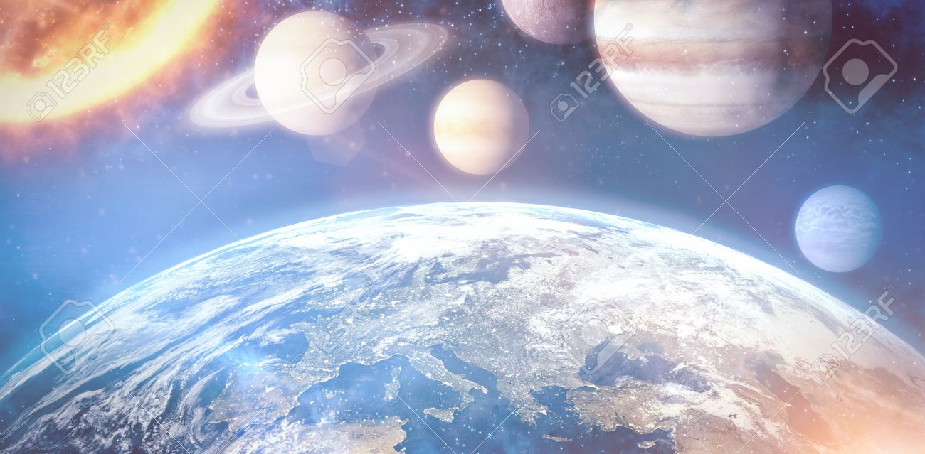 Graphic Image Of Solar System Against Space View Of Planet Earth