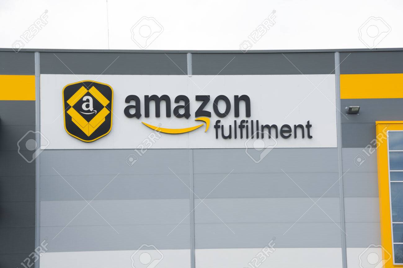 BIELANY, POLAND - MAY 04, 2016: The newly opened warehouse of retailer amazon.com. on 04 may, 2016 in Bielany near Wroclaw, Poland. - 57457214 BIELANY, POLAND - MAY 04, 2016: The newly opened warehouse of retailer amazon.com. on 04 may, 2016 in Bielany near Wroclaw, Poland. - 57457214