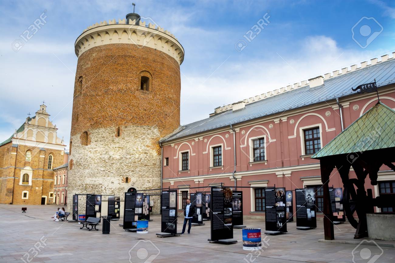 LUBLIN, POLAND - JUNE 02, 2016: Courtyard of medieval royal castle in Lublin with donzon on 02 June 2016 Lublin, Poland - 59473367 LUBLIN, POLAND - JUNE 02, 2016: Courtyard of medieval royal castle in Lublin with donzon on 02 June 2016 Lublin, Poland - 59473367