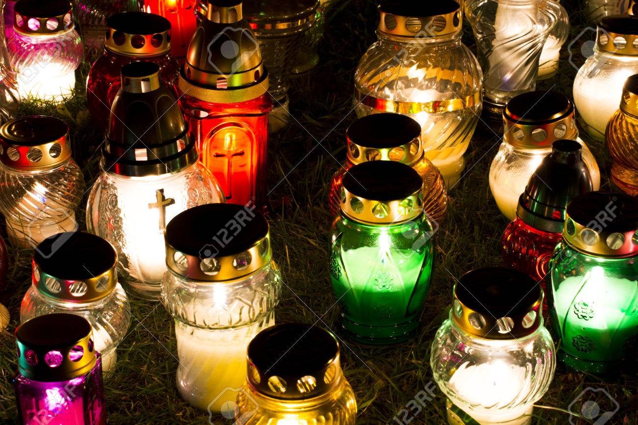 Candles Burning At a Cemetery During All Saints Day. - 66596506 Candles Burning At a Cemetery During All Saints Day. - 66596506