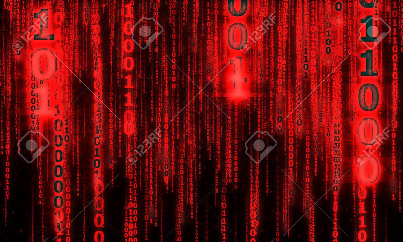 抽象的な背景に赤いデジタル、デジタル落下ラインとサイバー