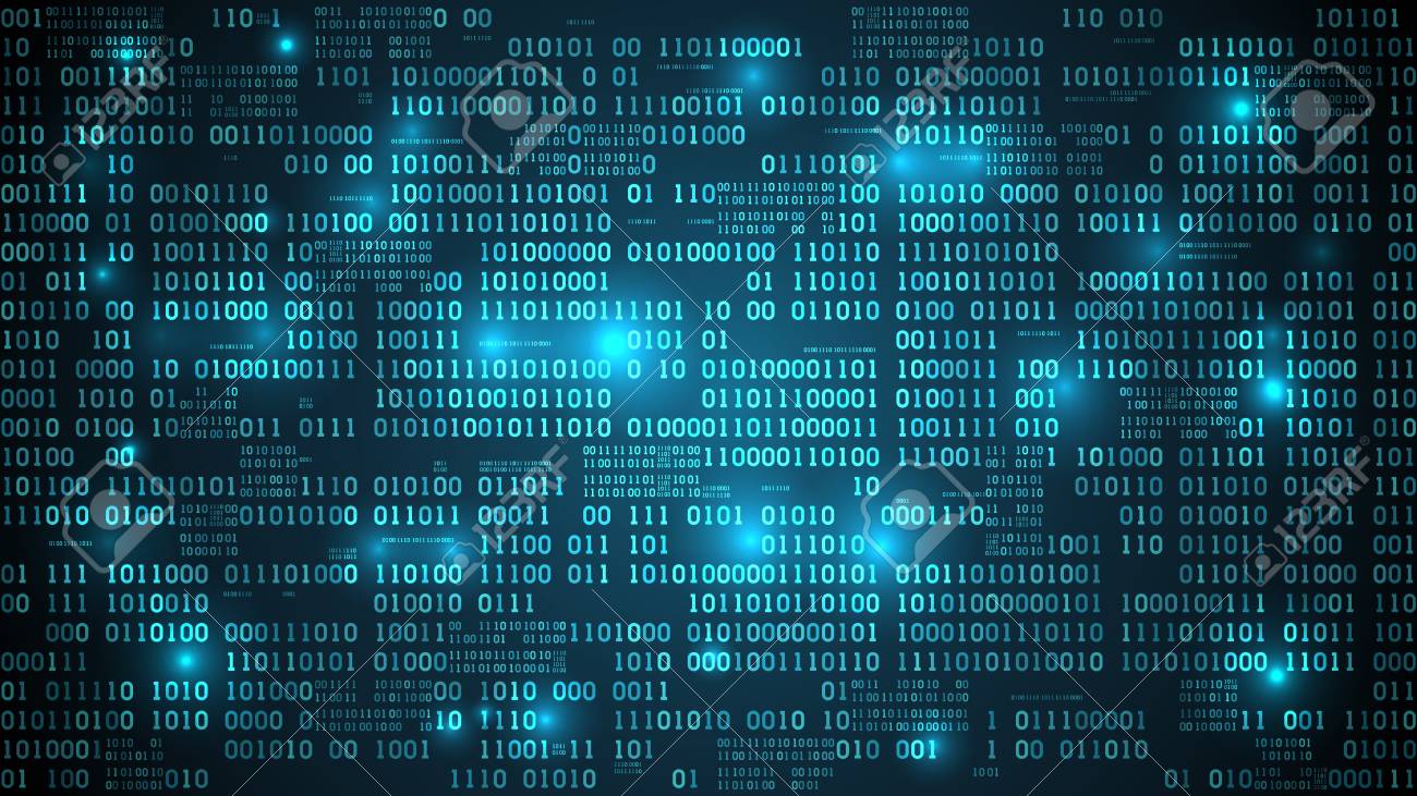 整然とバイナリ コード 桁 マトリックス背景と未来的なサイバー スペース抽象レイヤー のイラスト素材 ベクタ Image