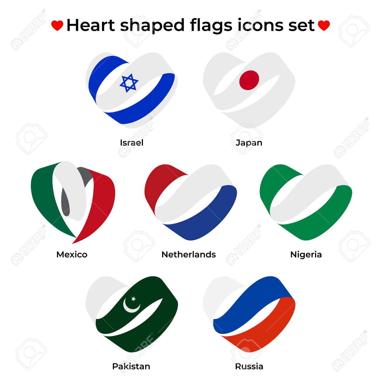 Heart shaped flags icons set. Icon flag from Ribbon curls. Vector icon, symbol, button. Illustration in flat style - 170188452 Heart shaped flags icons set. Icon flag from Ribbon curls. Vector icon, symbol, button. Illustration in flat style - 170188452