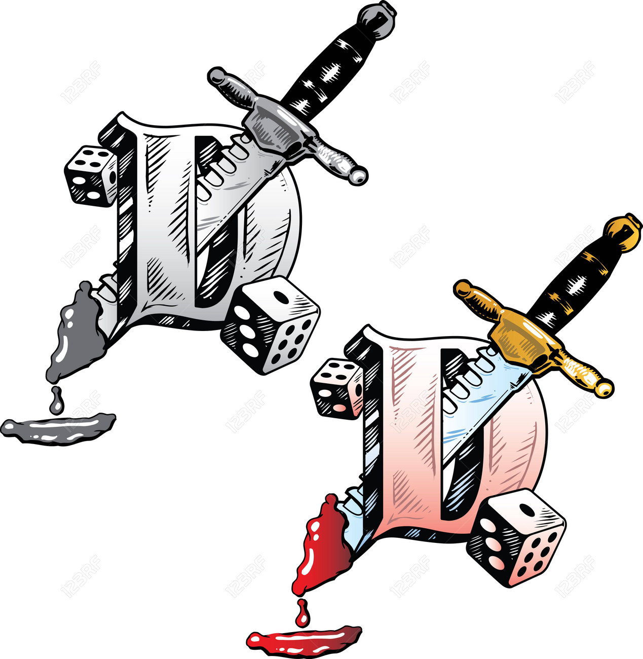 hand drawn tattoo style letter d with relevant symbols incorporated letter styling for tattoos