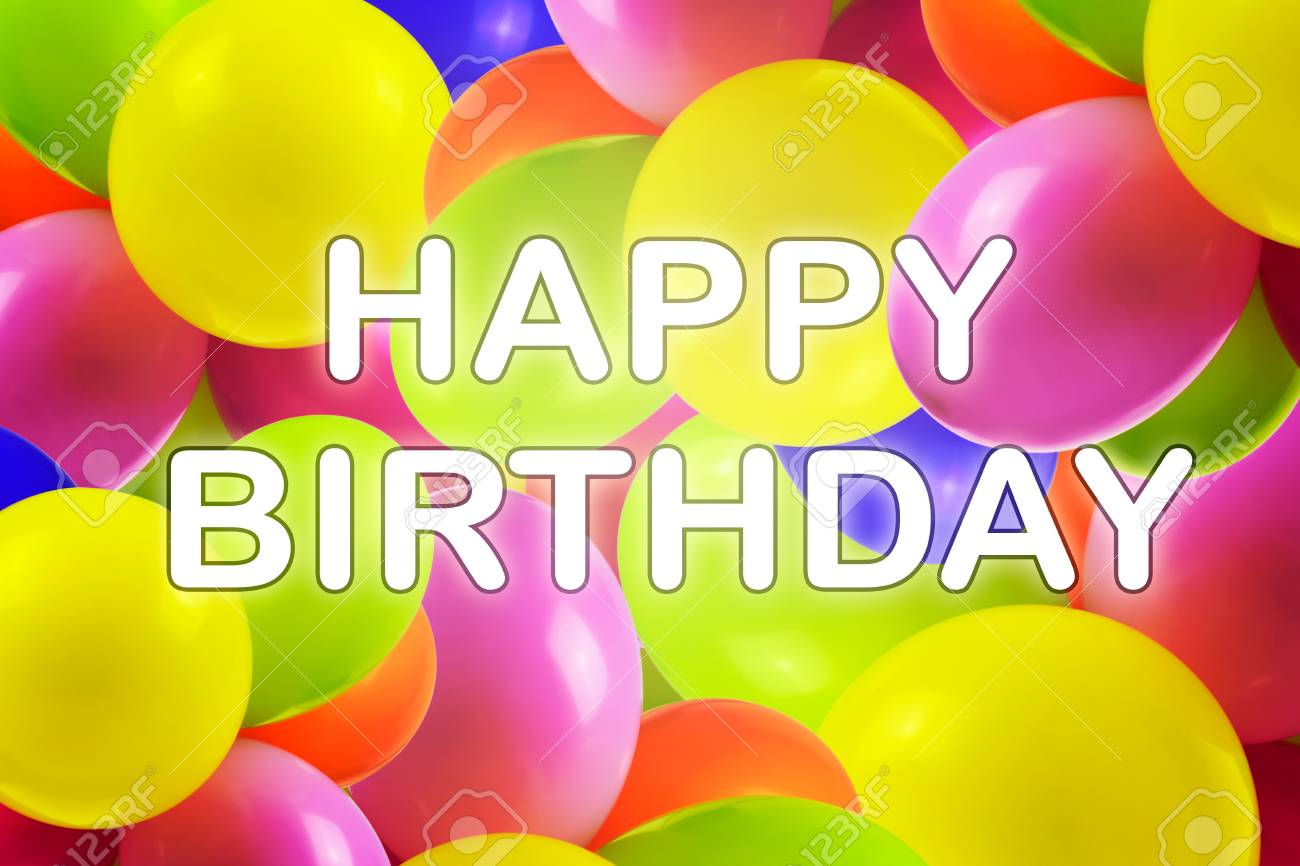 happy birthday banner of multi colored party balloons mixed stock yellow happy birthday banner