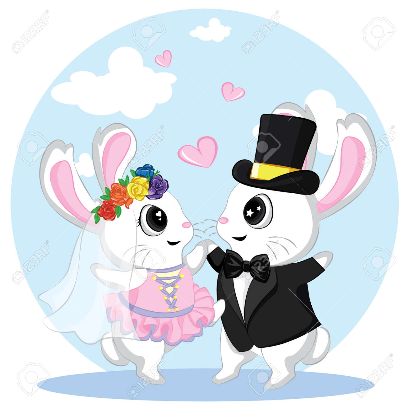 Cute Little Bunny In Love Valentine's Day. Illustration Of Wedding Couple  Of Bunnies. Just Married. Royalty Free SVG, Cliparts, Vectors, and Stock  Illustration. Image 163365011., image size:1300x1300