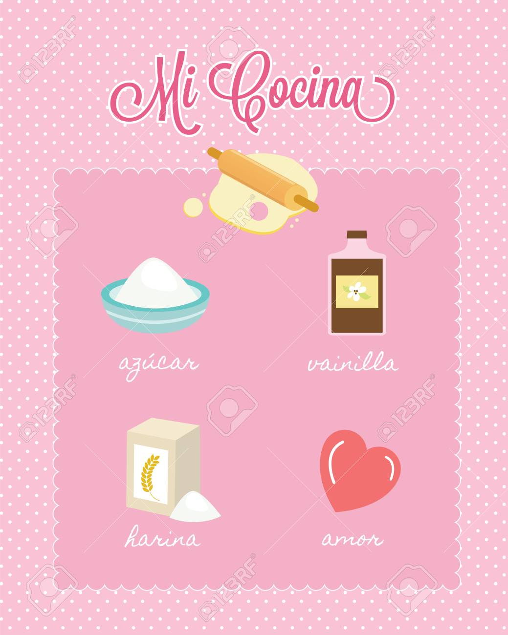 Mi Cocina My Kitchen Spanish Baking Ingredients Royalty Free
