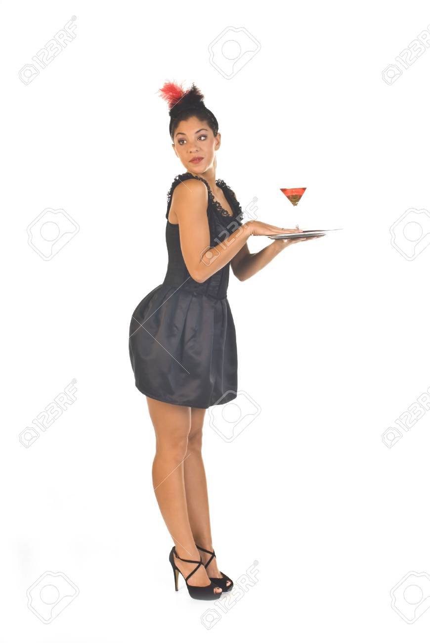 cocktail waitress in lounge ready to serve a drink stock photo cocktail waitress