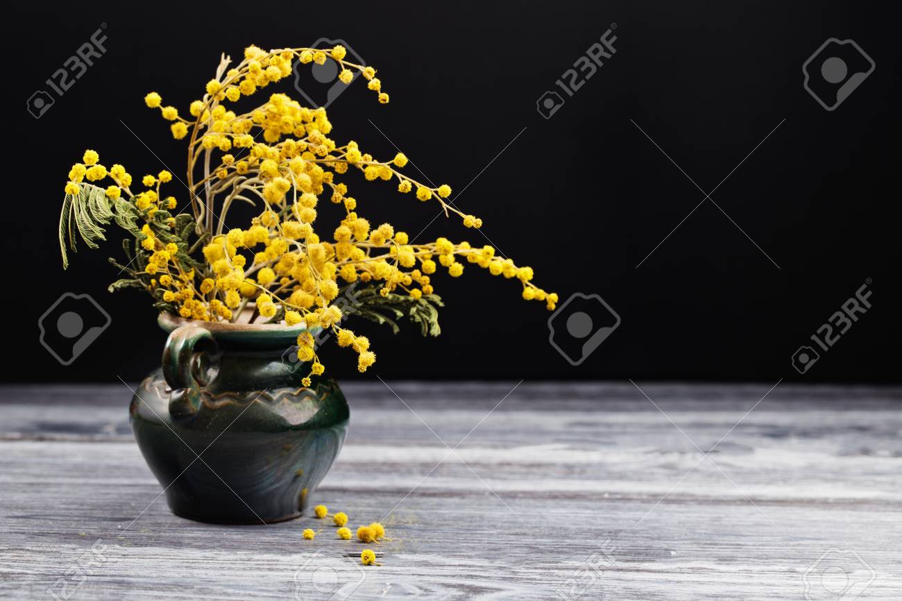 静物画 黒い花瓶 黄色の花 静物画 黒い花瓶 黄色の花