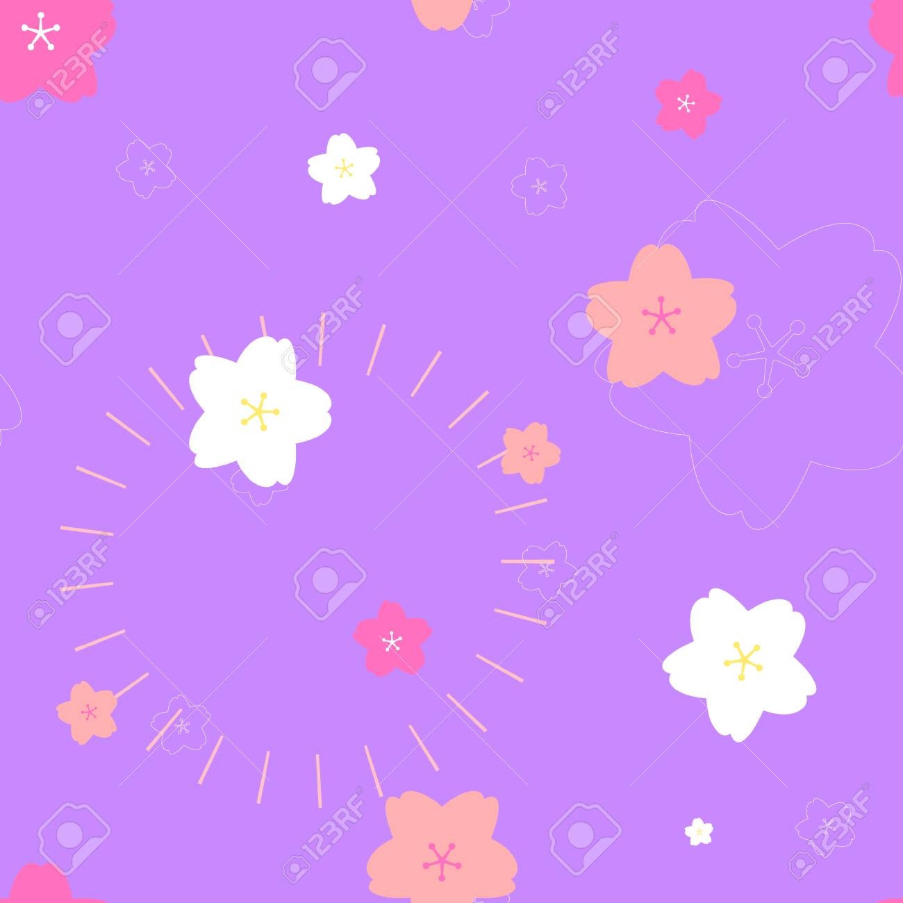 Seamless Cute Pink And White Cherry Blossom Sakura Peach Plum