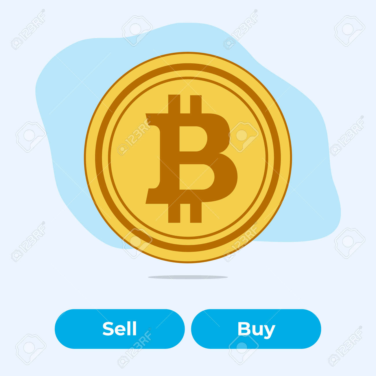 Moeda Plana De Ouro Moeda Cripto Virtual Bitcoin Com Dois Botões Comprar Ou  Vender. Royalty Free SVG, Cliparts, Vetores, e Ilustrações Stock. Image  168414057