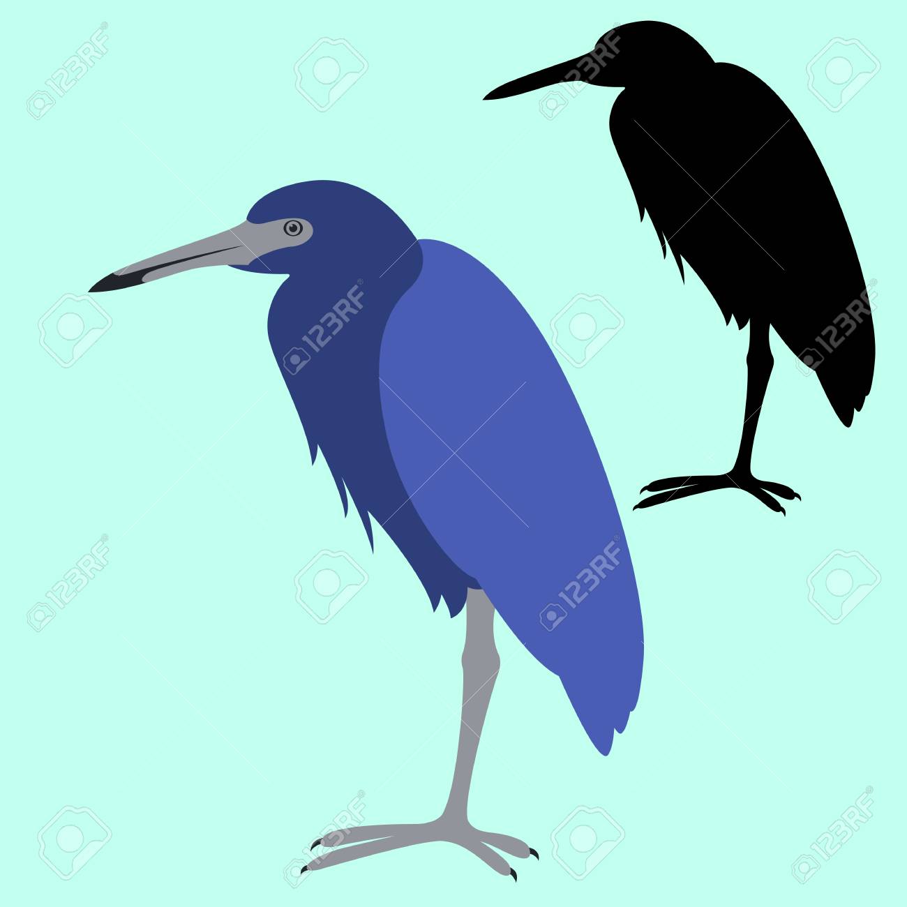 blue heron vector illustration flat style profile side black