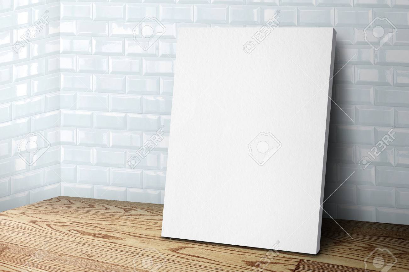Leere Weisse Leinwand Rahmen Stutzte Sich Auf Ziegel Mauer Und Holzboden Mock Up Vorlage Fur Ihr Design Hinzufugen Lizenzfreie Fotos Bilder Und Stock Fotografie Image