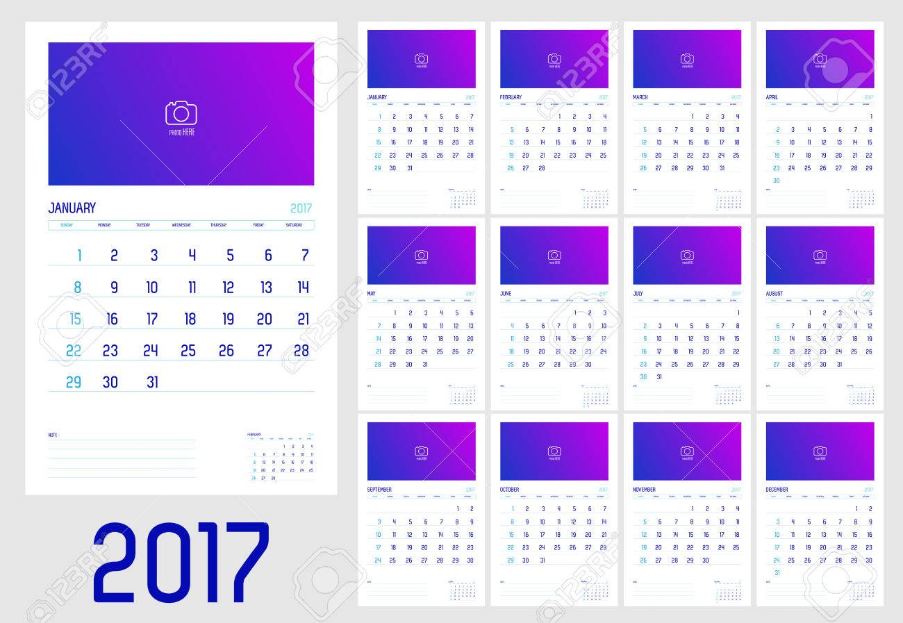 vector of calendar 2017 year 12 month calendar with simple basic