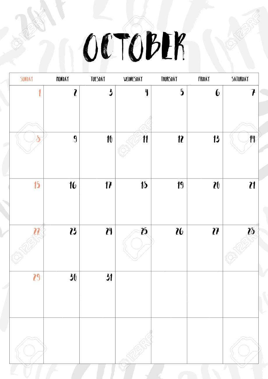 2017 calendario octubre mes con mesa en el fondo del modelo 2017 el ajuste del tamaño a4 calendarios por mes