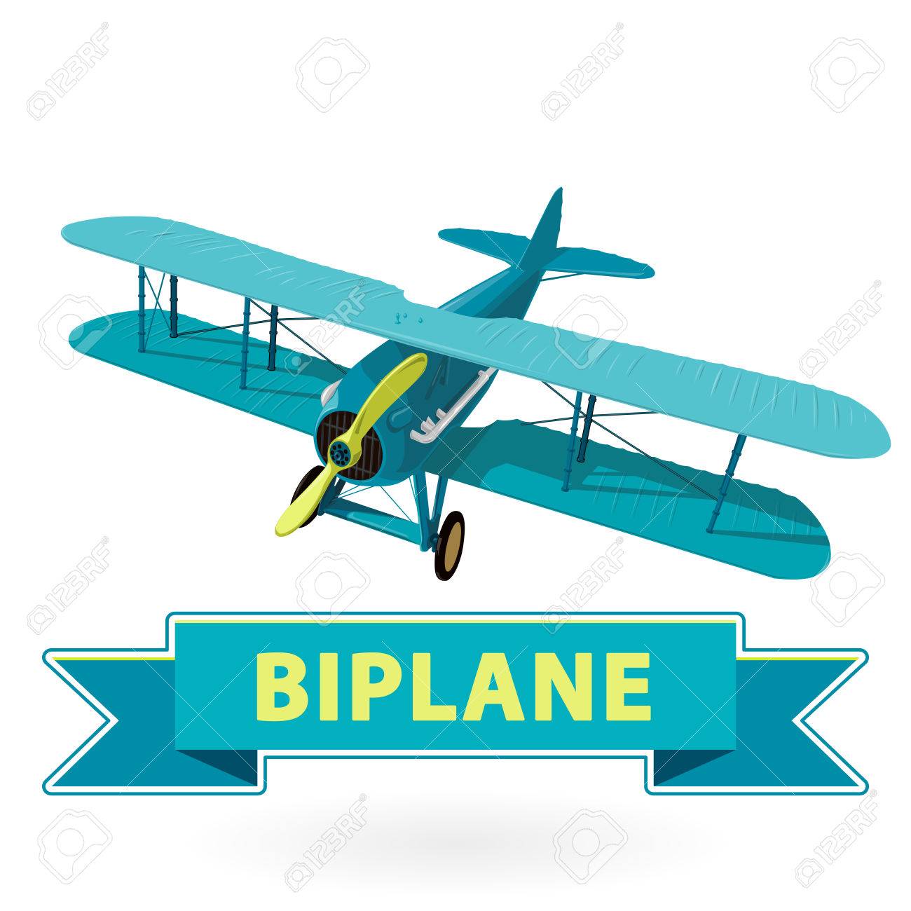 ブルーのコーティングで世界大戦から複葉機 2 つの翼を持つモデル航空機プロペラ ポスター印刷用に設計された古いレトロな航空機 美しくかつリアルに描かれたベクター複葉機を操縦します のイラスト素材 ベクタ Image