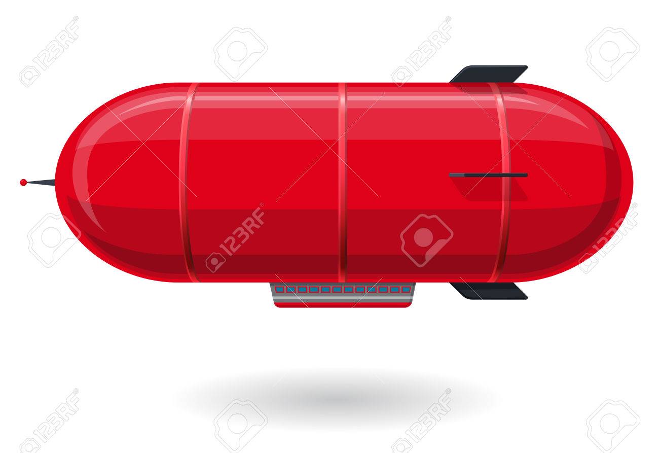 赤のユーモラスな飛行船 おもちゃとして様式化された気球 アンテナ ラダーと小さな飛行船 白い背景のツェッペリン型飛行船面白い かわいい硬式飛行船 マスターのベクトル図の図 のイラスト素材 ベクタ Image