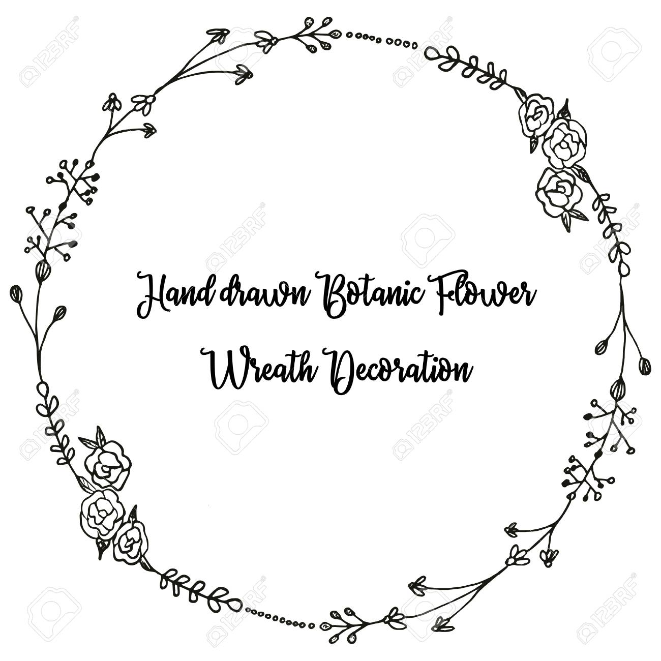 Floral Black And White Hand Drawn Wreath Vector Illustration