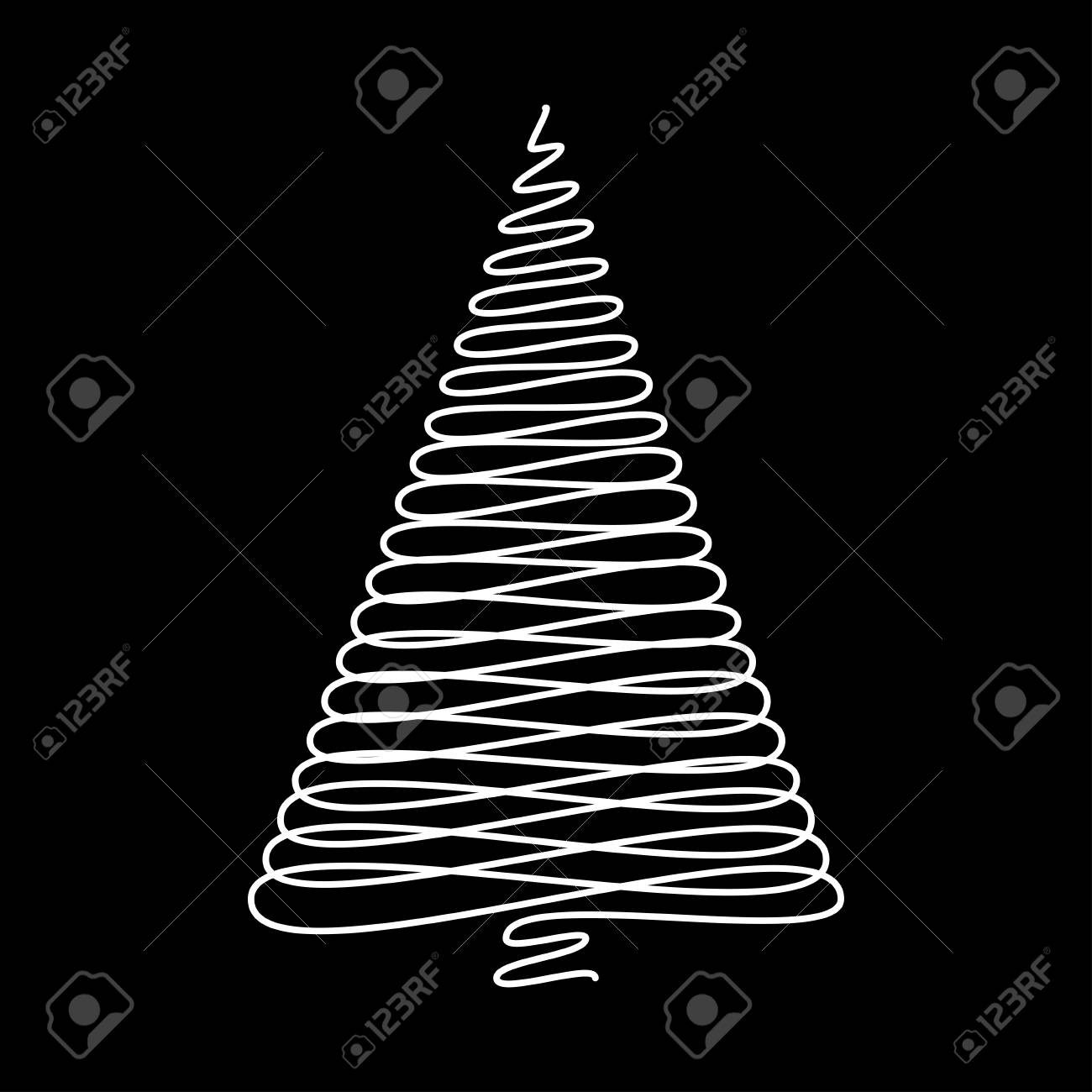 黒の背景に分離されたクリスマス ツリー フリーハンド ベクター デザインのイラスト素材 ベクタ Image 89492060