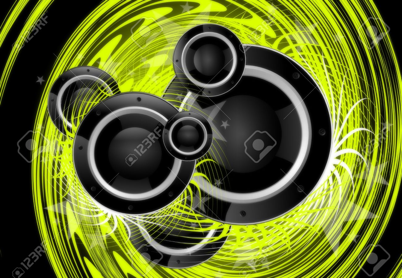 Cool Green Musik Vortex Hintergrund Design Mit Grossen Schwarzen Lautsprechern Lizenzfreie Fotos Bilder Und Stock Fotografie Image 10724732