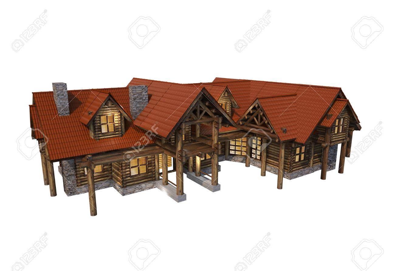 ログハウス 3 D イラストレーションを分離しました 大型高級ログハウス 3 D モデル の写真素材 画像素材 Image