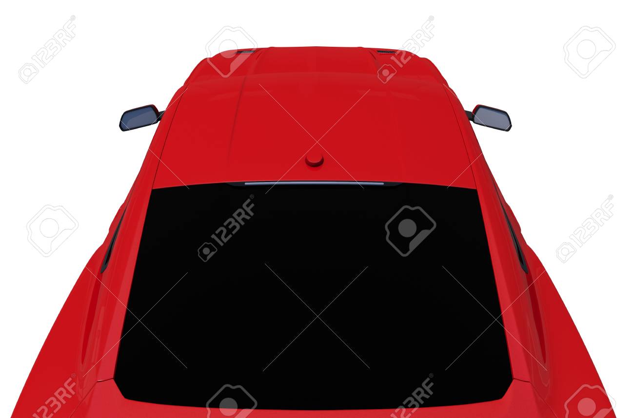 赤い車後部上面固体白い背景 3 D 赤いスポーツカー イラストを分離 の写真素材 画像素材 Image
