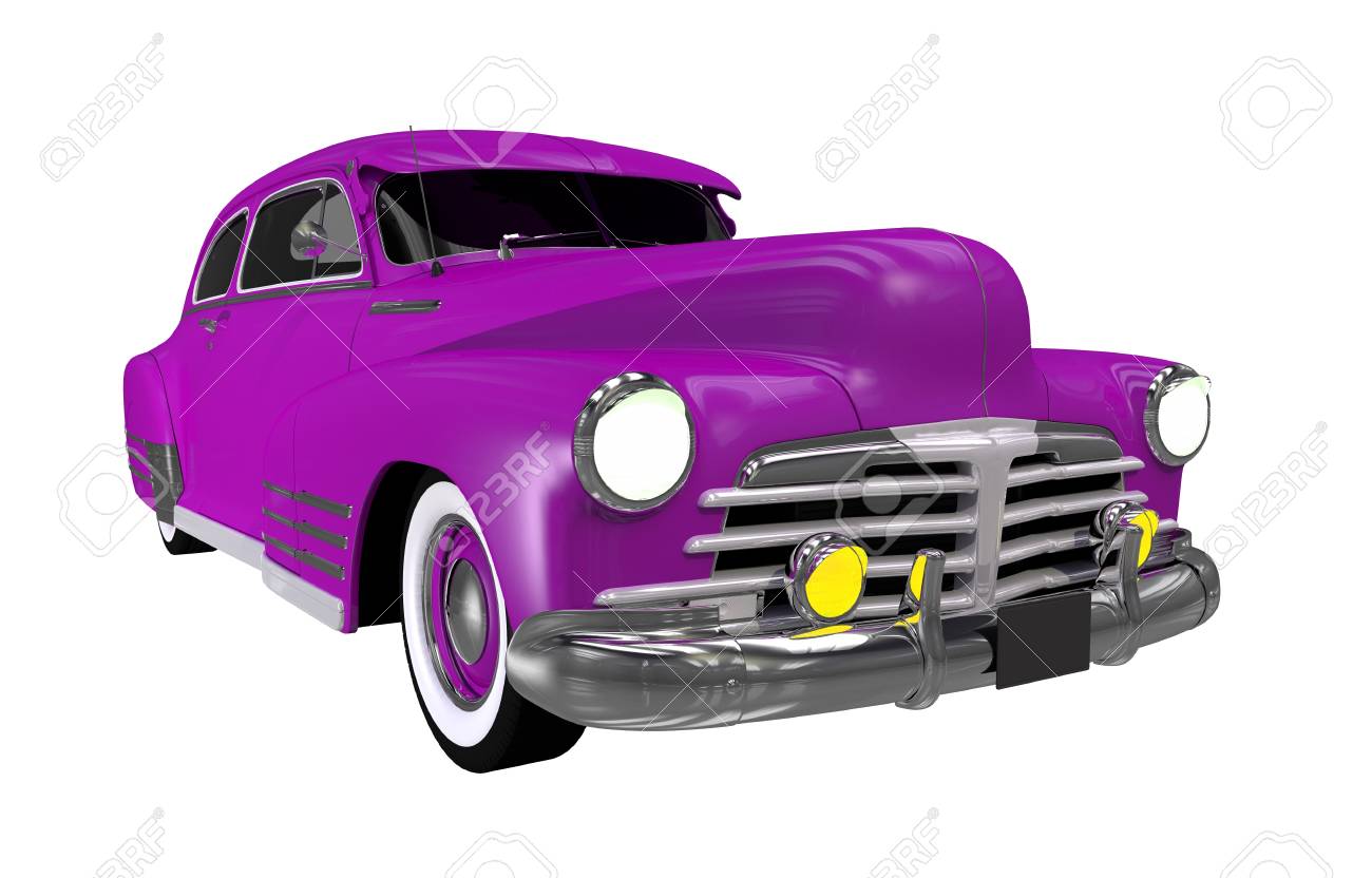 白色固体の背景に分離された紫色の古典的な車 紫の自動車イラスト の写真素材 画像素材 Image