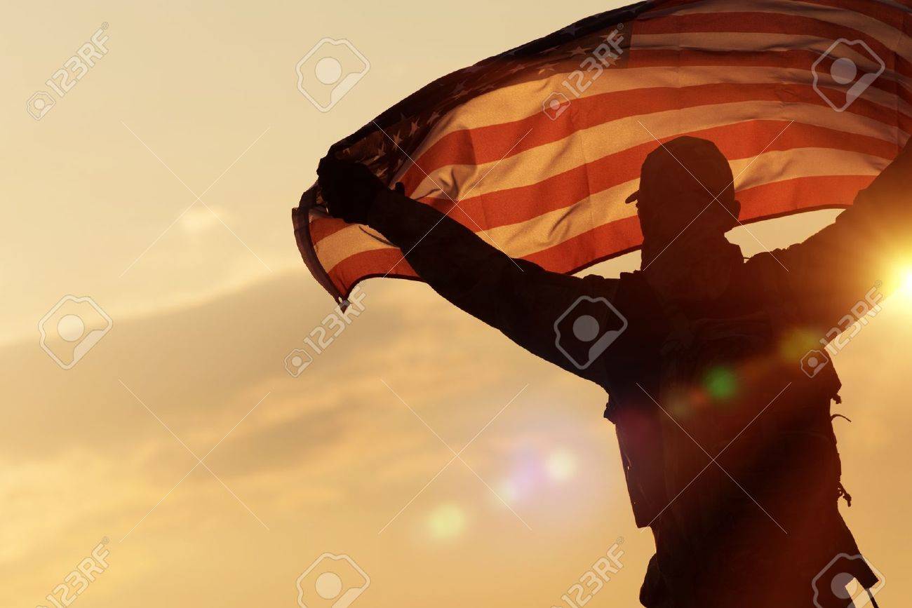 american flag celebration navy soldier with united states of
