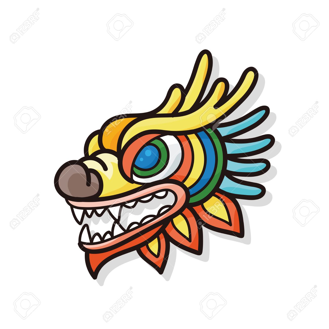 chinese new year dragon and lion dancing head doodle royalty free