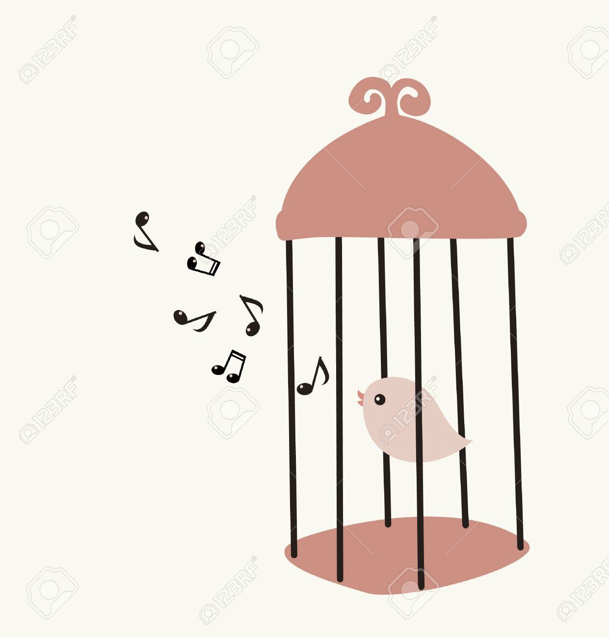 鳥かご風装飾品 鳥のイラスト付き アンティーク 鳥かご