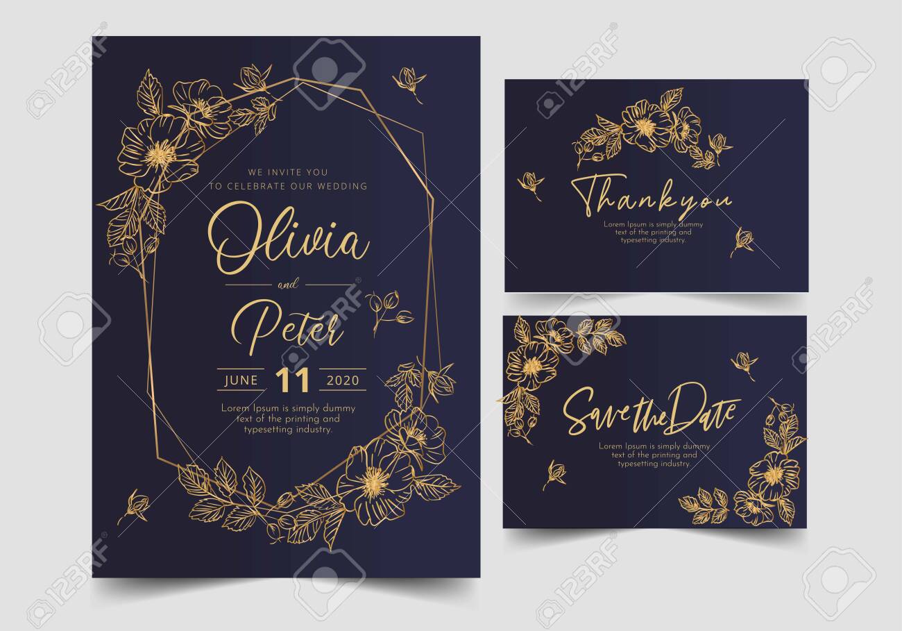 wedding invitation card template with golden flower floral background wedding invitation card template with golden flower floral background
