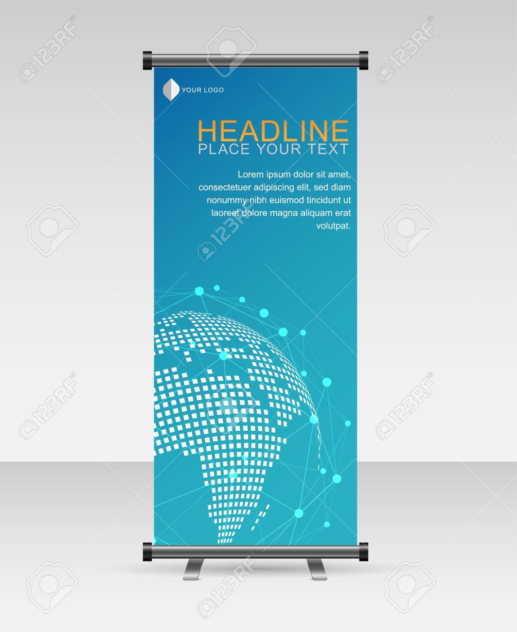 roll up banner stand isolated on transparent background vector