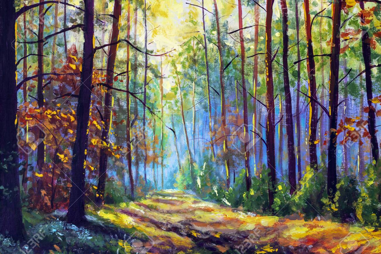 Impressionism Modern Oil Painting Autumn Forest Park Alley Sunlight Stock Photo Picture And Royalty Free Image Image