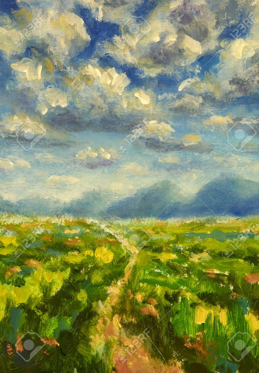 油絵 油彩 油彩画 絵 絵画 【空と雲の麦畑】 絵画 HR 通販